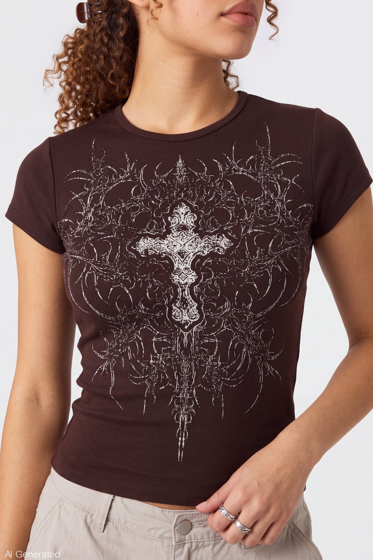 Alt View 4. Gothic Graphic Fitted Tee - Brown