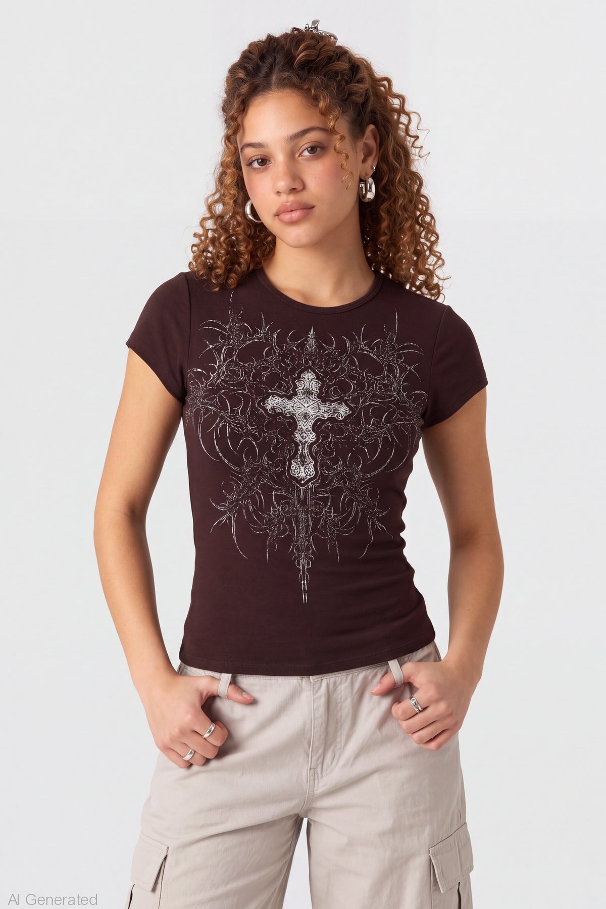 Gothic Graphic Fitted Tee - Brown