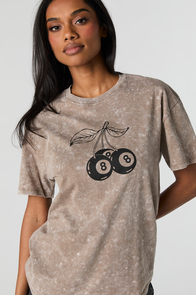 8 Ball Cherries Graphic Washed Boyfriend T-Shirt