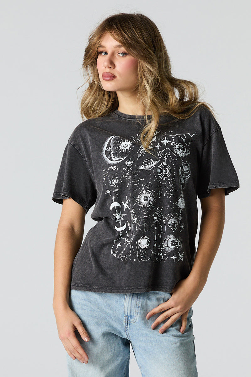 Astro Print Graphic Washed Boyfriend T-Shirt