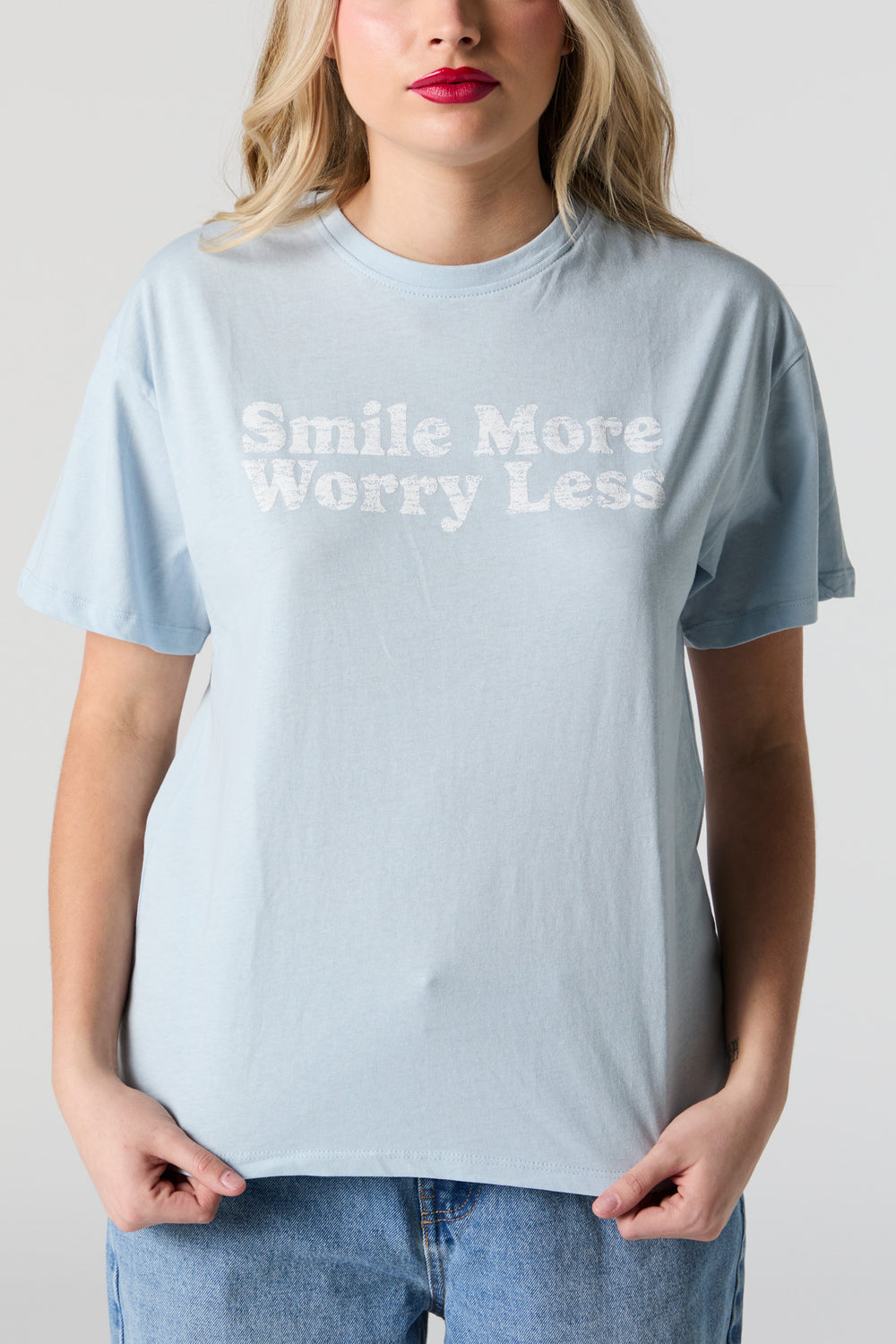 Smile More Worry Less Graphic Boyfriend T-Shirt Smile More Worry Less Graphic Boyfriend T-Shirt 1
