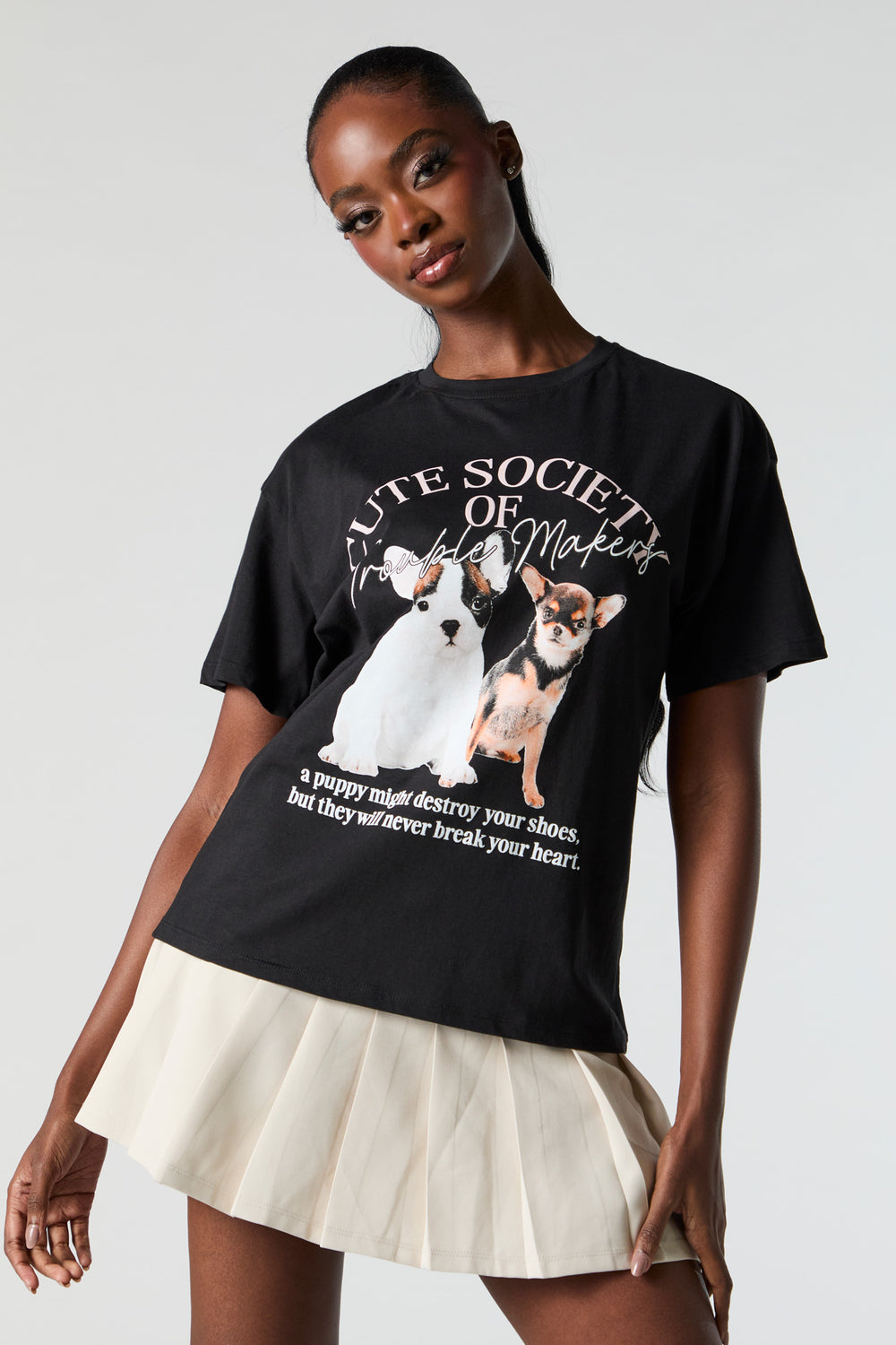 Puppy Trouble Makers Graphic Boyfriend T-Shirt Puppy Trouble Makers Graphic Boyfriend T-Shirt 2