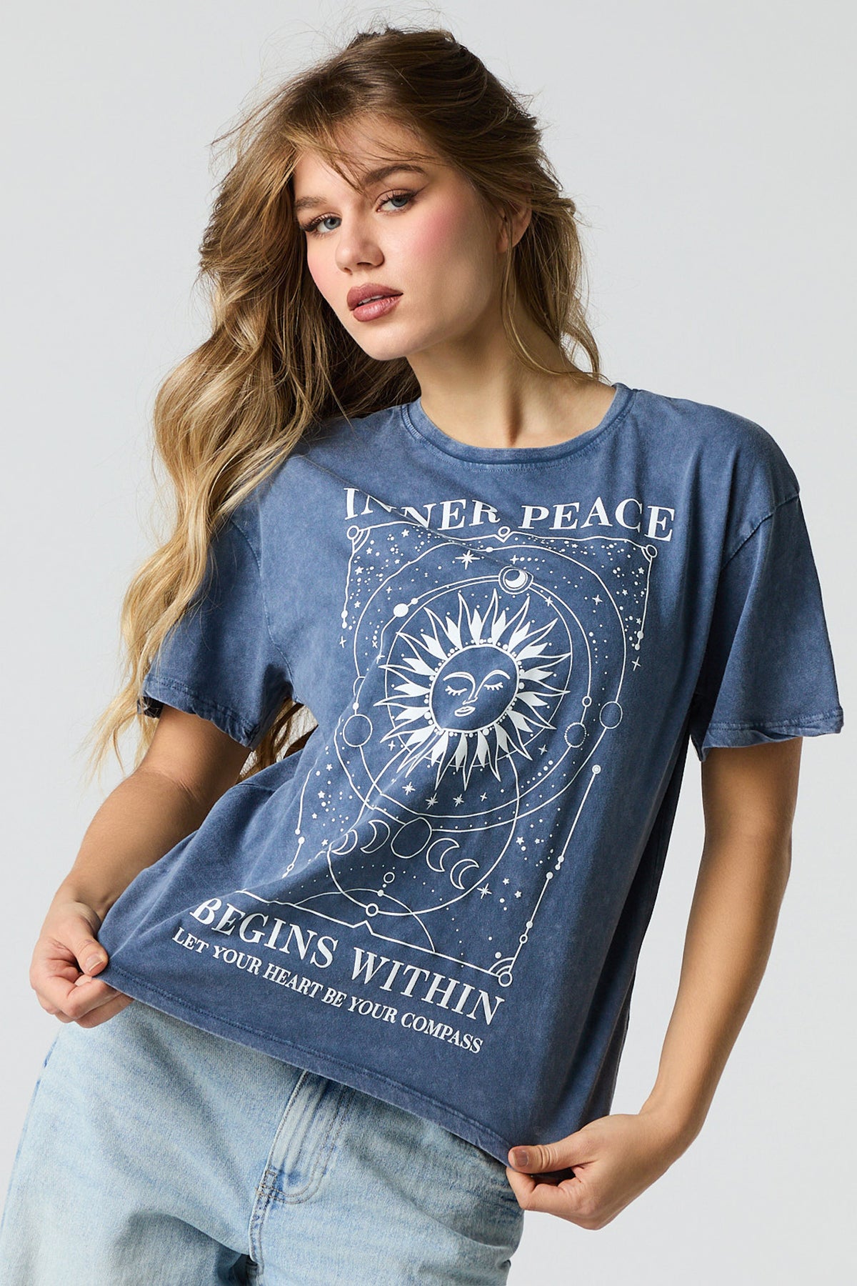 Inner Peace Graphic Washed Boyfriend T-Shirt