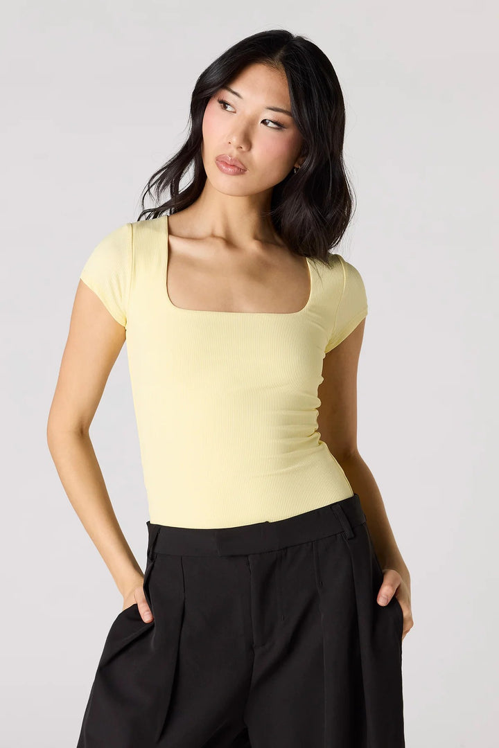 Contour Ribbed Square Neck Short Sleeve Bodysuit