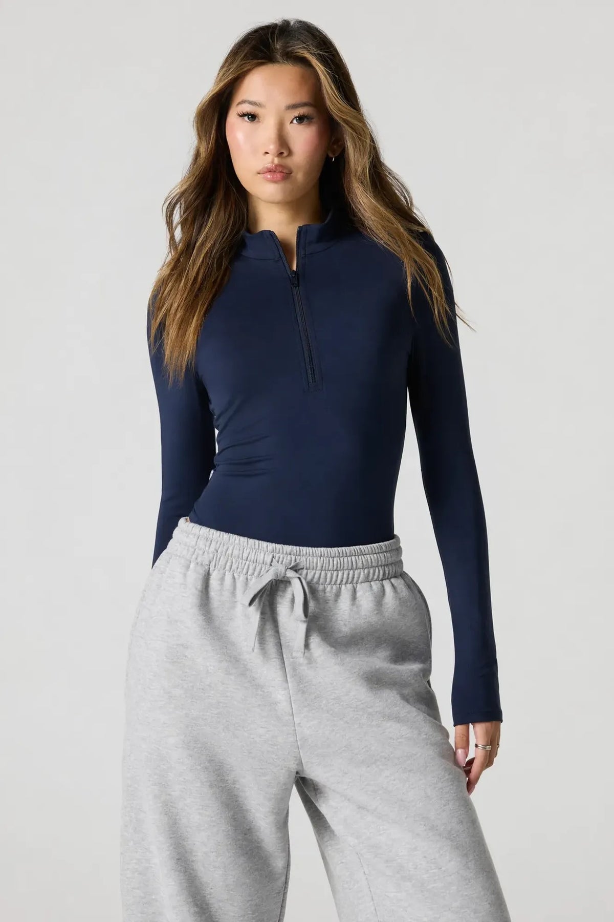 Contour Half Zip Long Sleeve Bodysuit - Navy