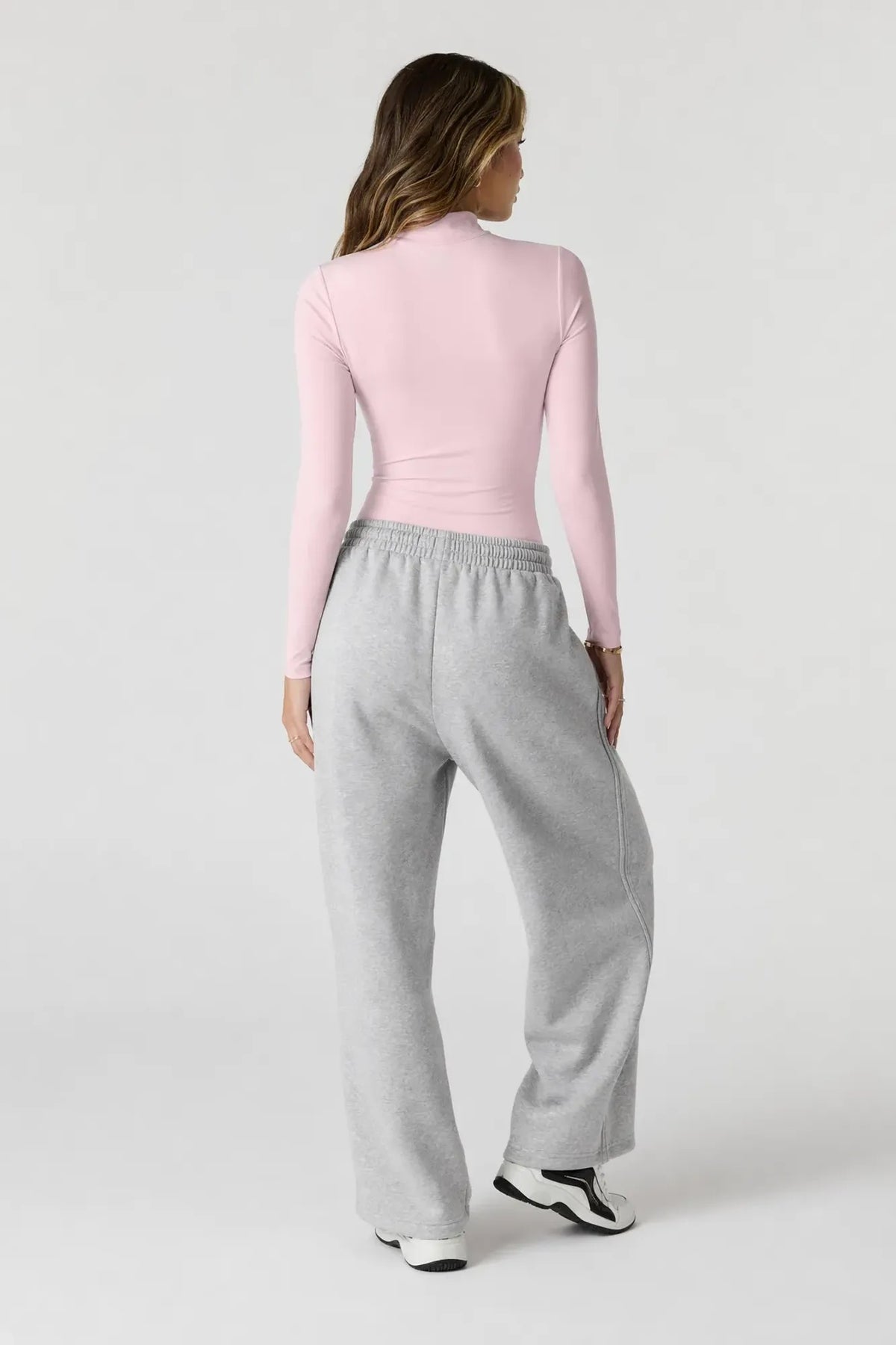 Alt View 2. Contour Half Zip Long Sleeve Bodysuit - Light Pink