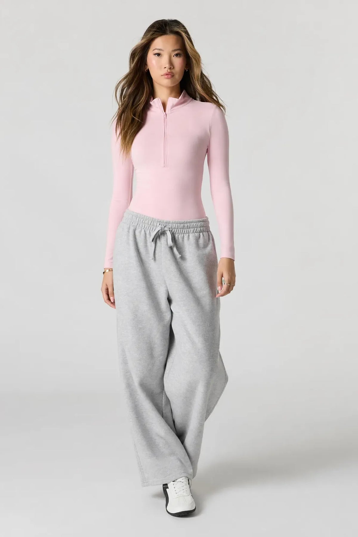 Alt View 3. Contour Half Zip Long Sleeve Bodysuit - Light Pink