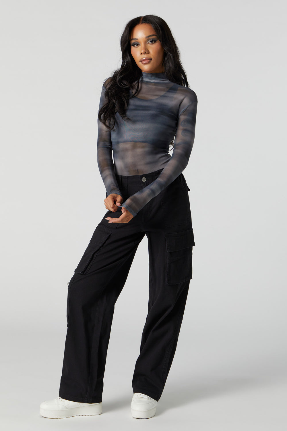 Printed Mesh Mock Neck Bodysuit Printed Mesh Mock Neck Bodysuit 3