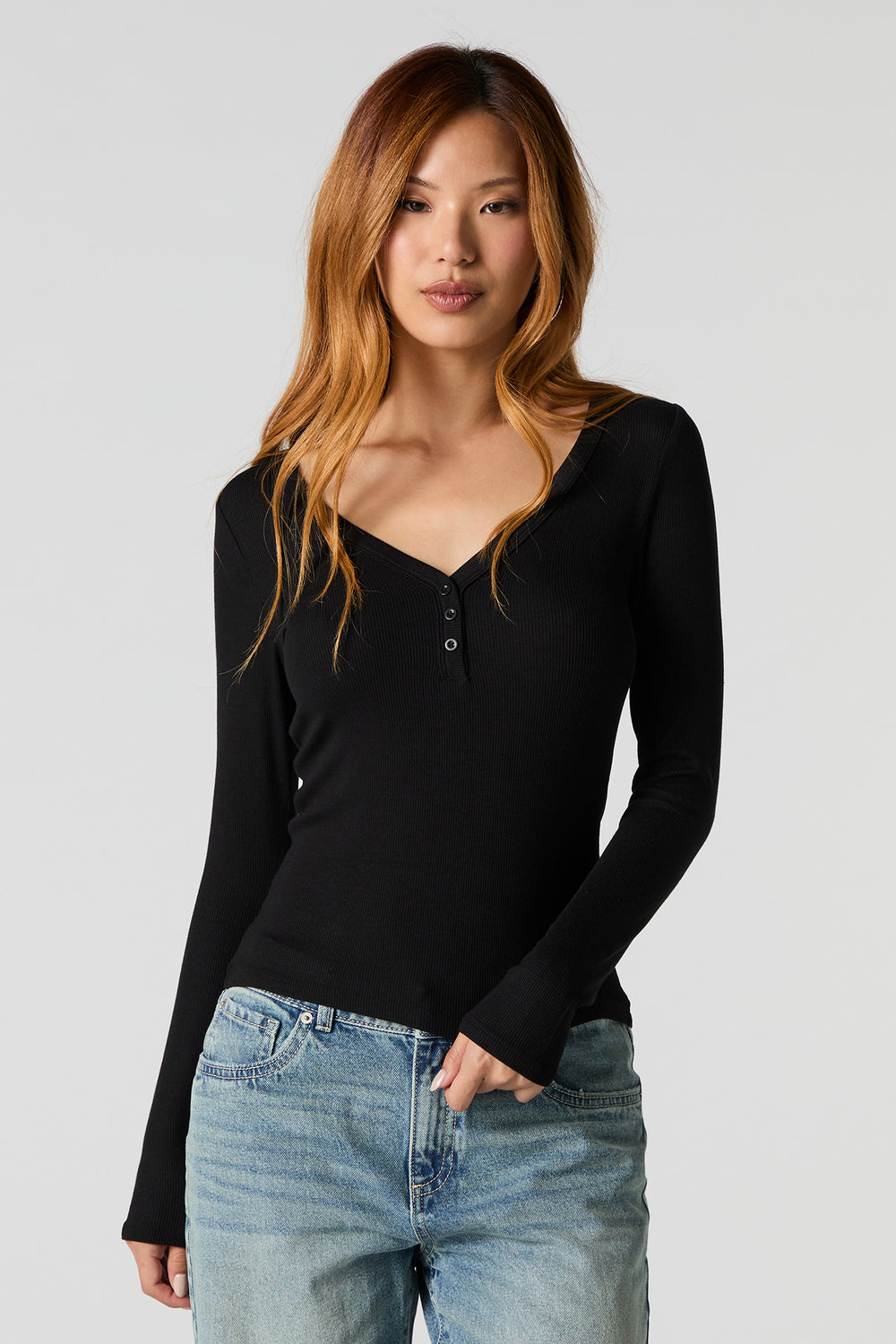 Ribbed Henley Long Sleeve Top Ribbed Henley Long Sleeve Top 4