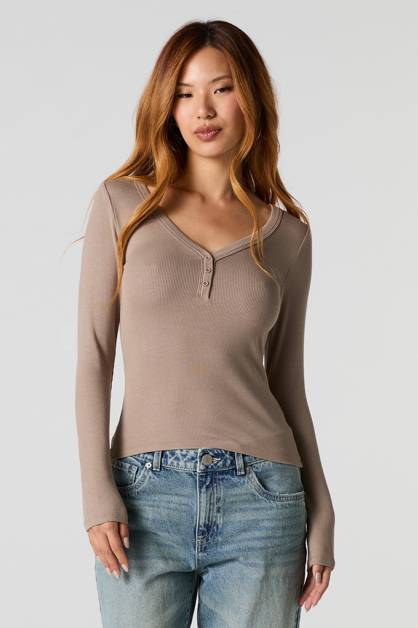 Ribbed Henley Long Sleeve Top – Charlotte Russe