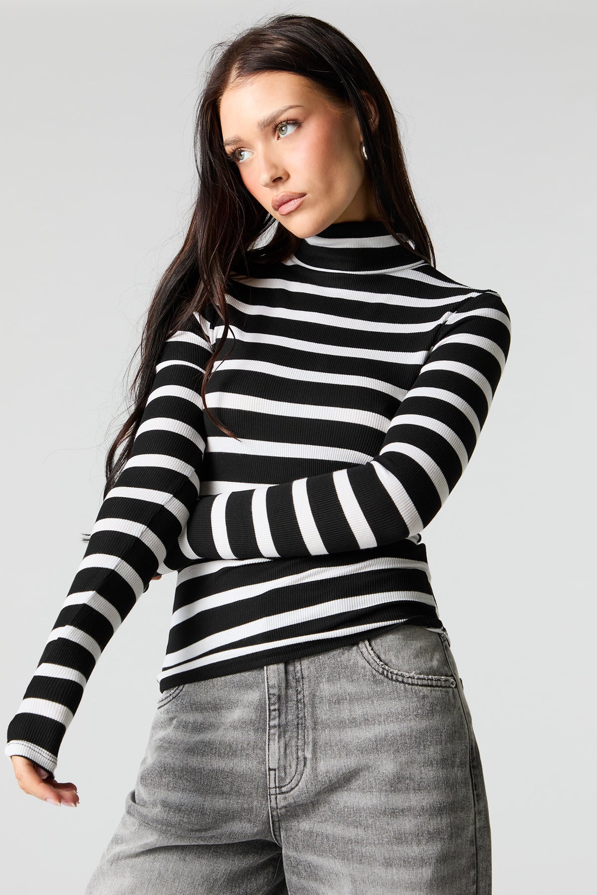 Ribbed Turtleneck Long Sleeve Top