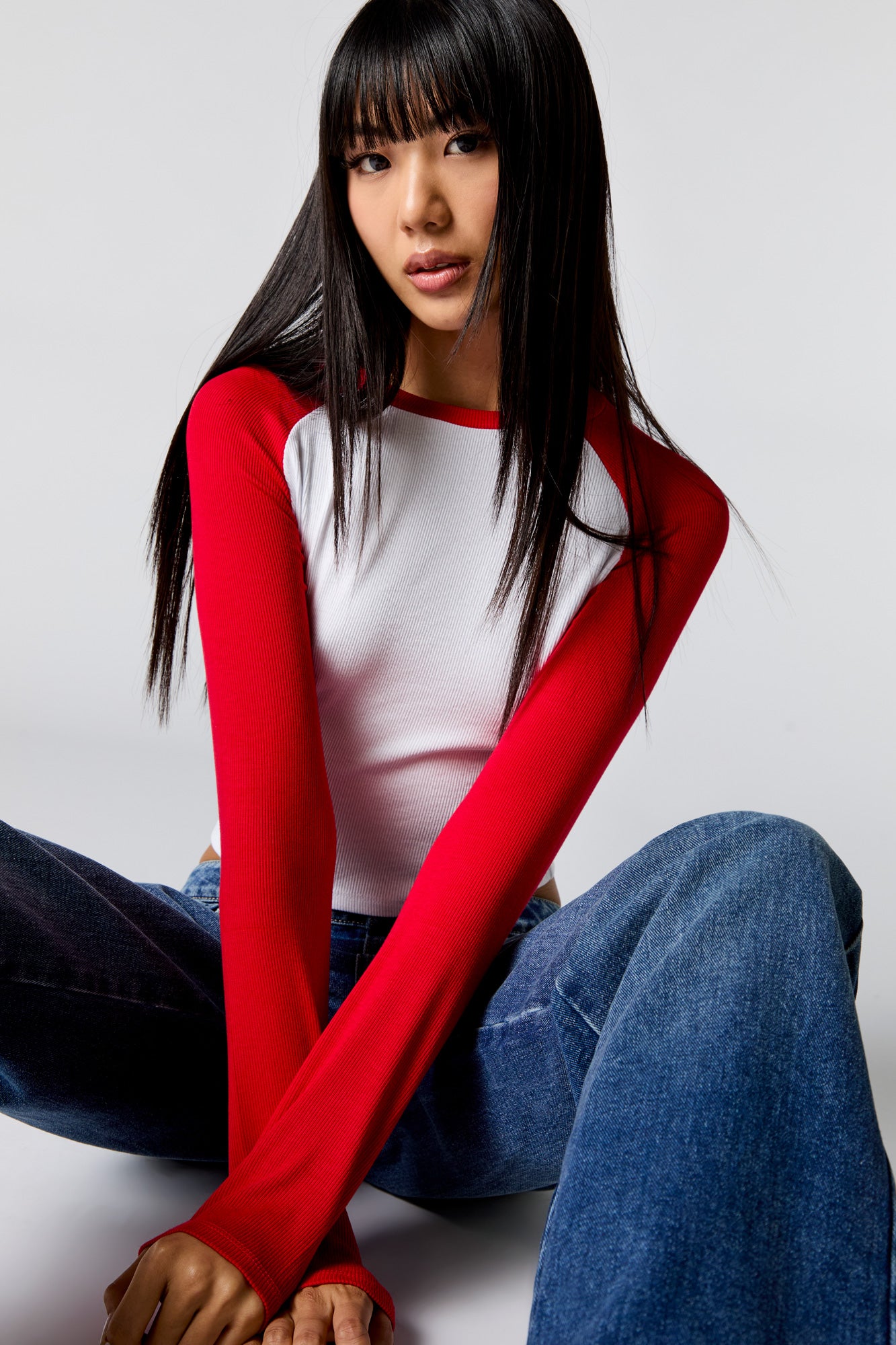 Ribbed Raglan Long Sleeve Crop Top