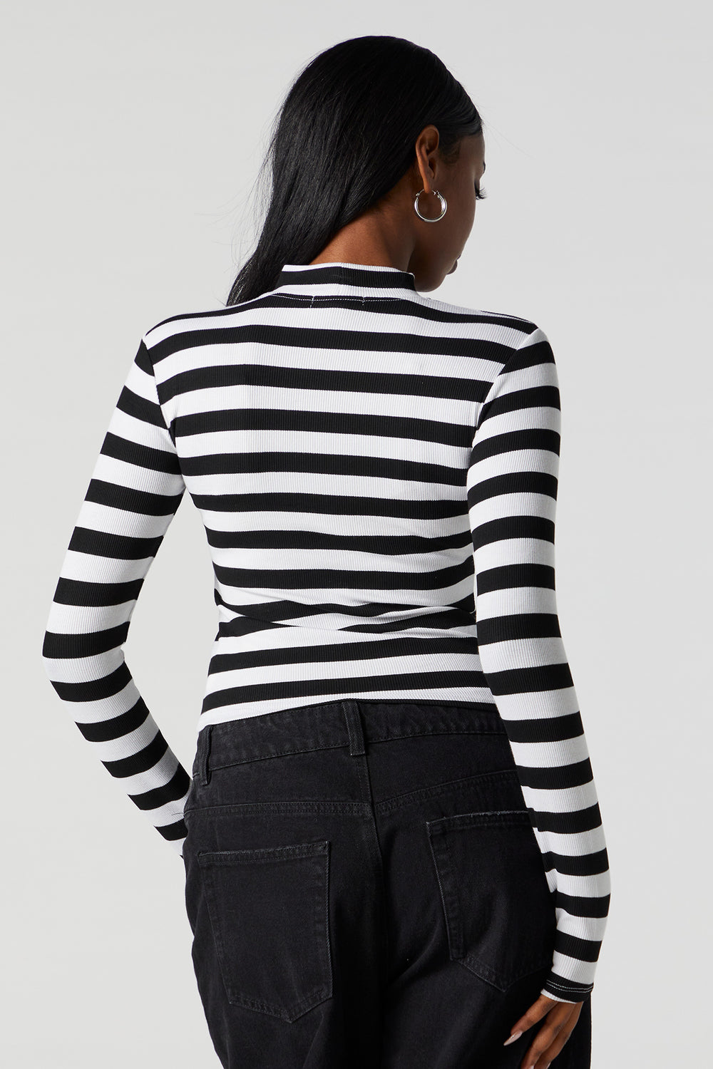 Striped Ribbed Mock Neck Long Sleeve Top Striped Ribbed Mock Neck Long Sleeve Top 2