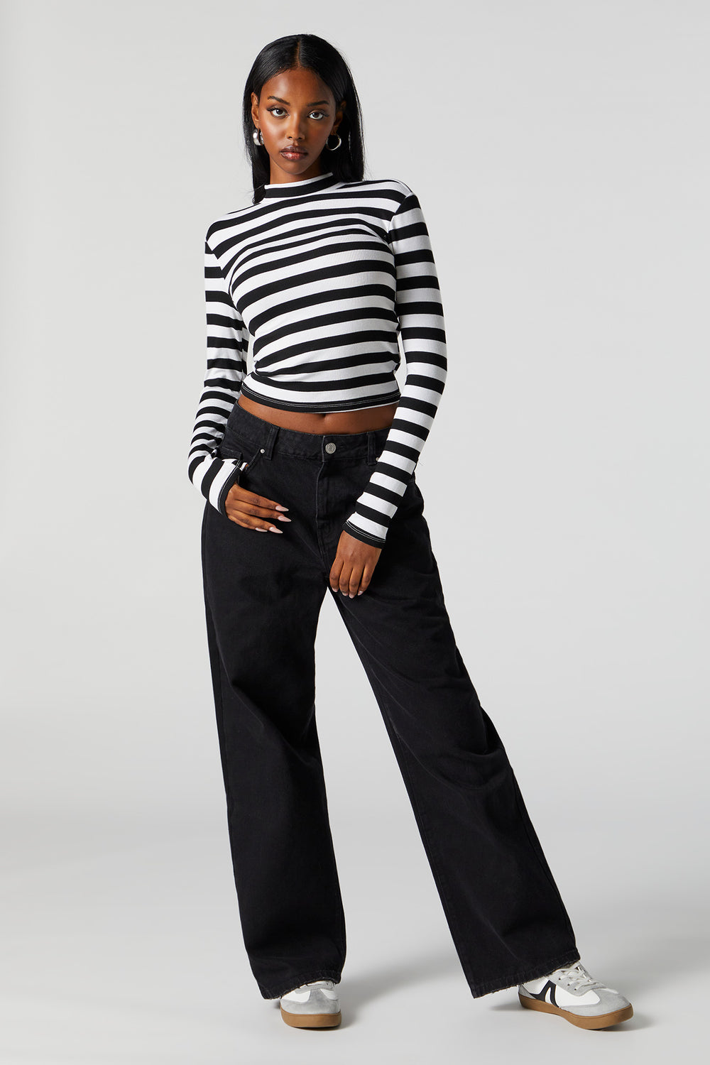 Striped Ribbed Mock Neck Long Sleeve Top Striped Ribbed Mock Neck Long Sleeve Top 3