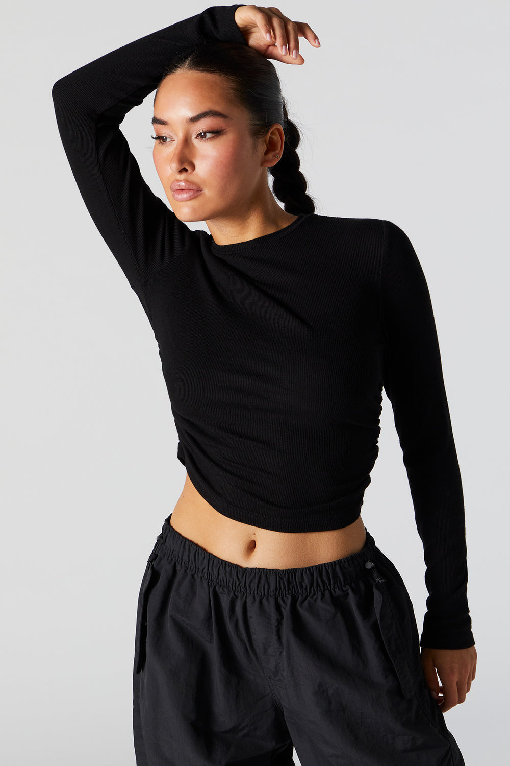 Ribbed Side Cinched Long Sleeve Top Ribbed Side Cinched Long Sleeve Top 4