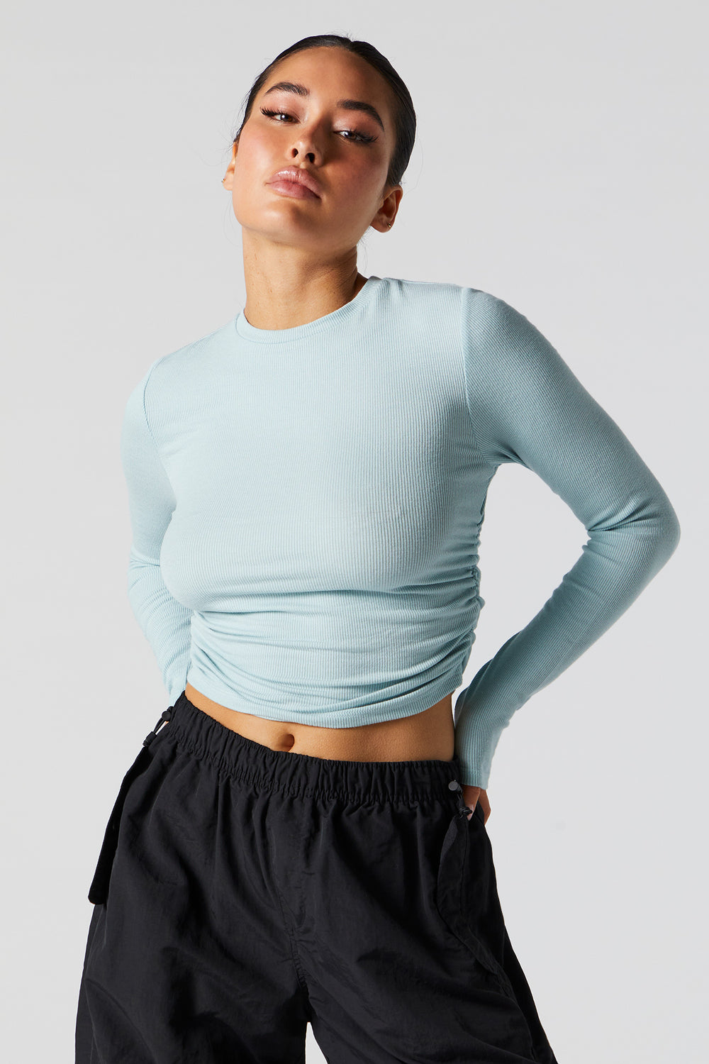 Ribbed Side Cinched Long Sleeve Top Ribbed Side Cinched Long Sleeve Top 17