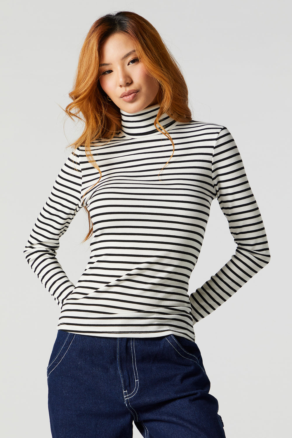 Striped Ribbed Turtleneck Long Sleeve Top Striped Ribbed Turtleneck Long Sleeve Top 1