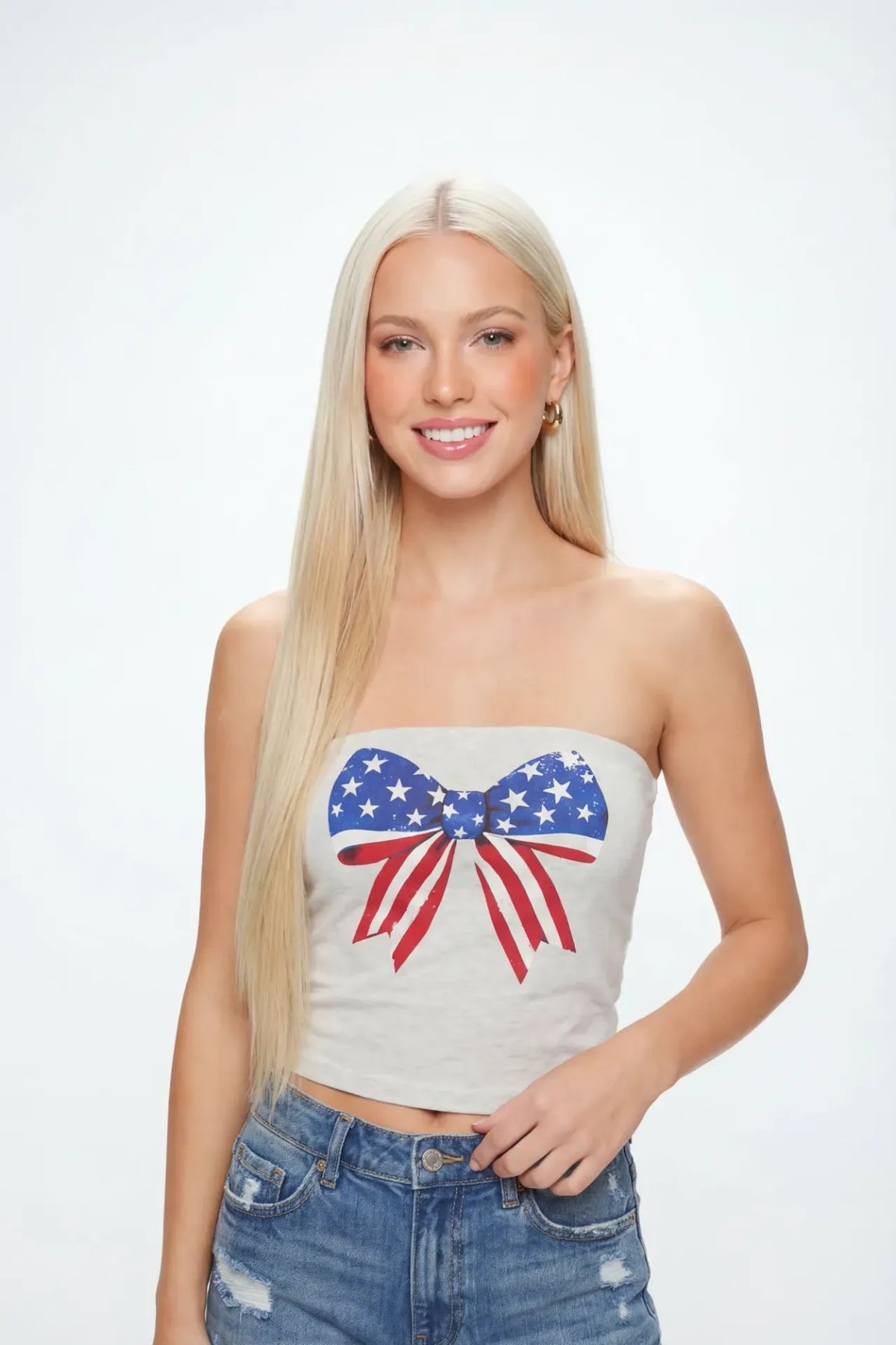 Alt View 2. USA Graphic Tube Top - Heather Grey