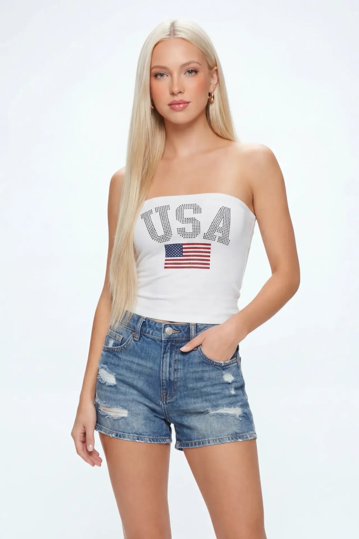 Alt View 2. USA Graphic Tube Top - White