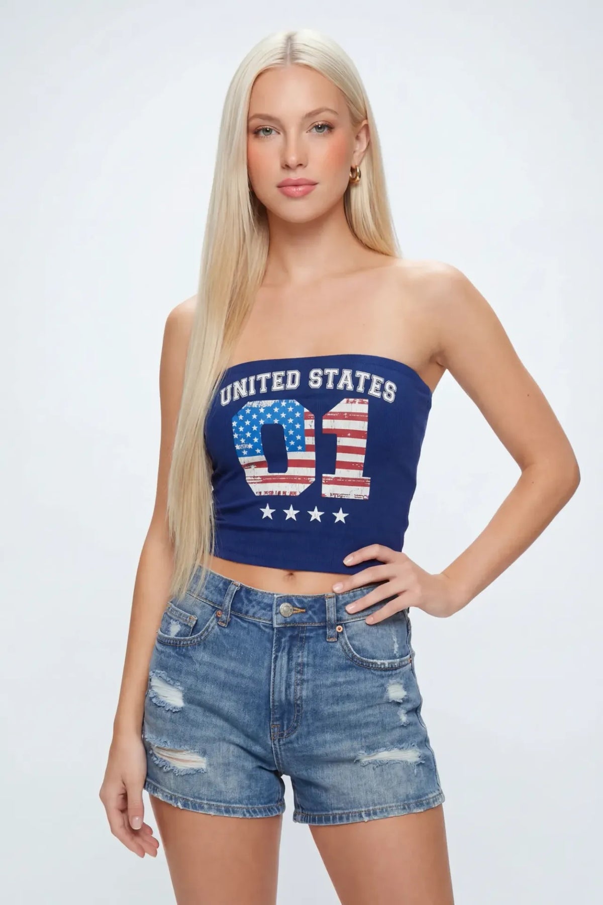 Alt View 2. USA Graphic Tube Top - Navy