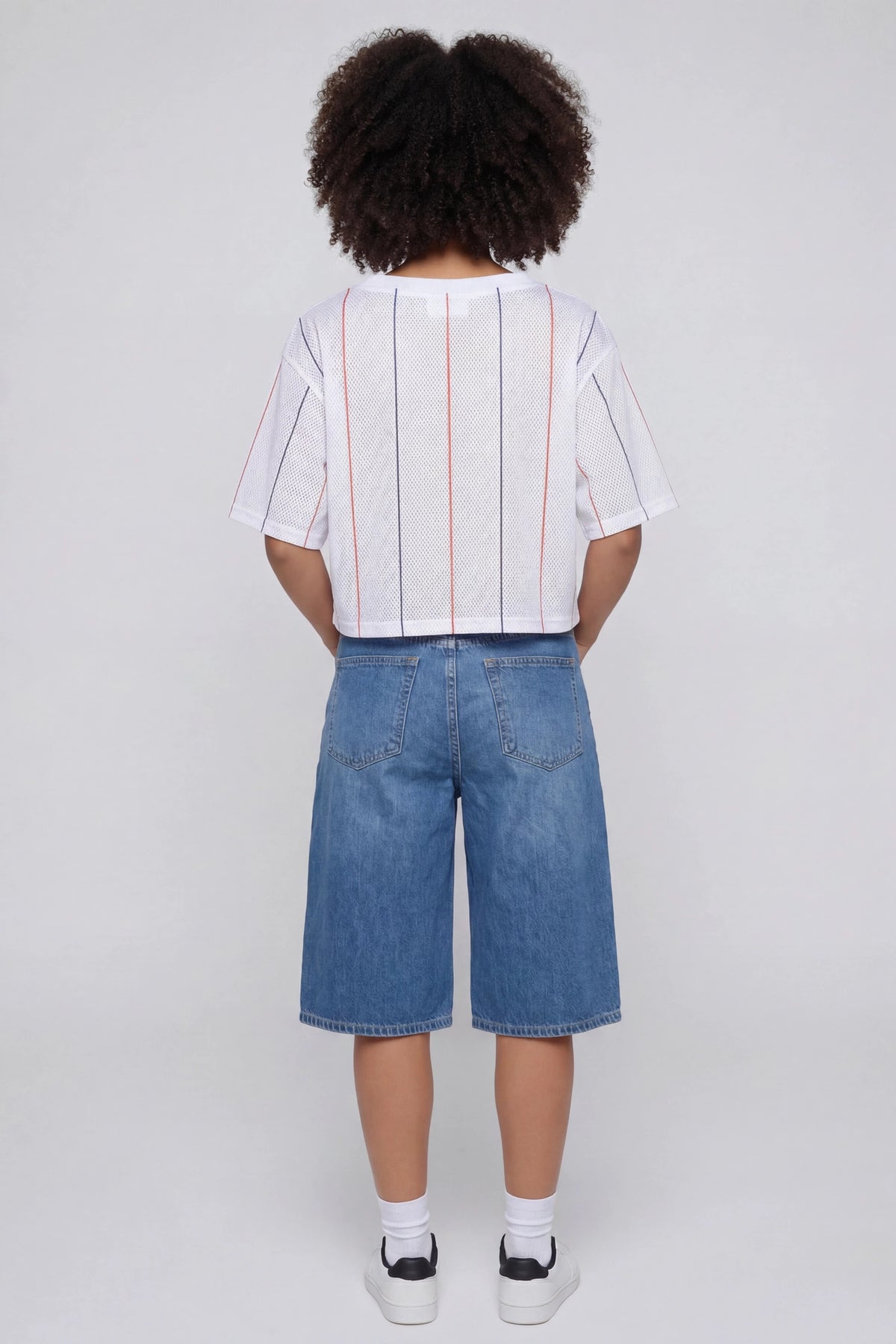 Alt View 2. USA Graphic Mesh Cropped Jersey - White