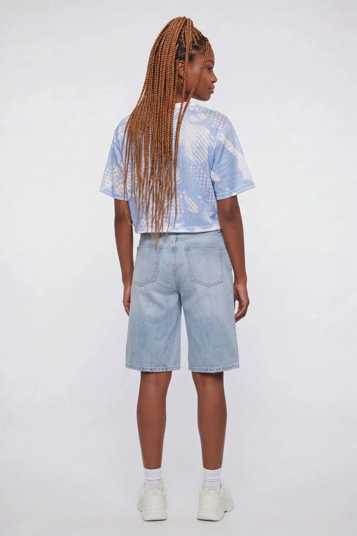 Alt View 2. USA Graphic Mesh Cropped Jersey - Baby Blue
