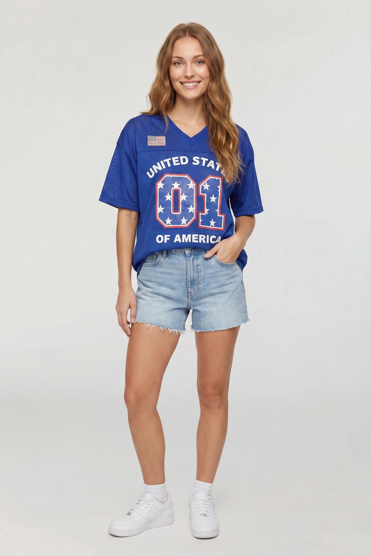 Alt View 3. USA Graphic Mesh Jersey - Baby Blue