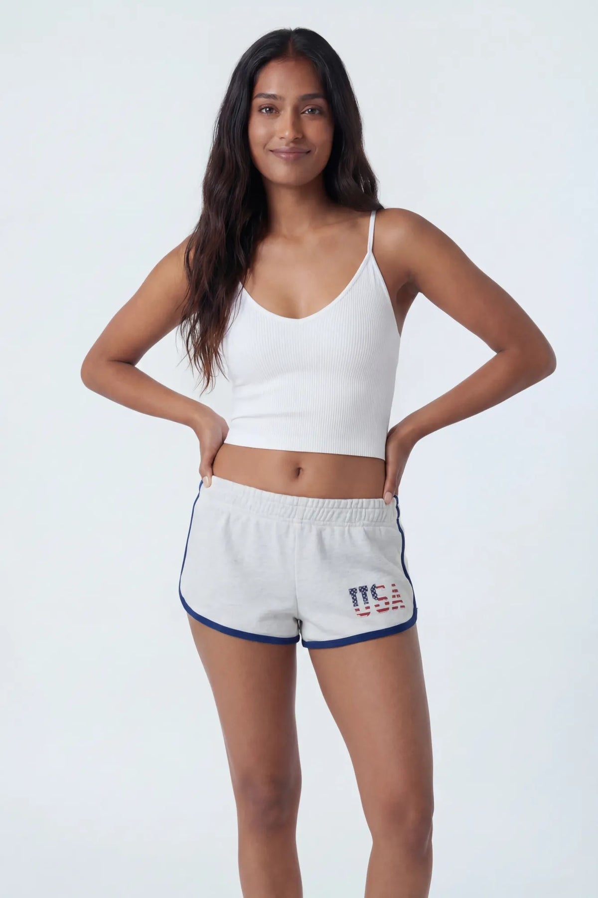 Alt View 2. USA Graphic Fleece Dolphin Short - Heather Grey