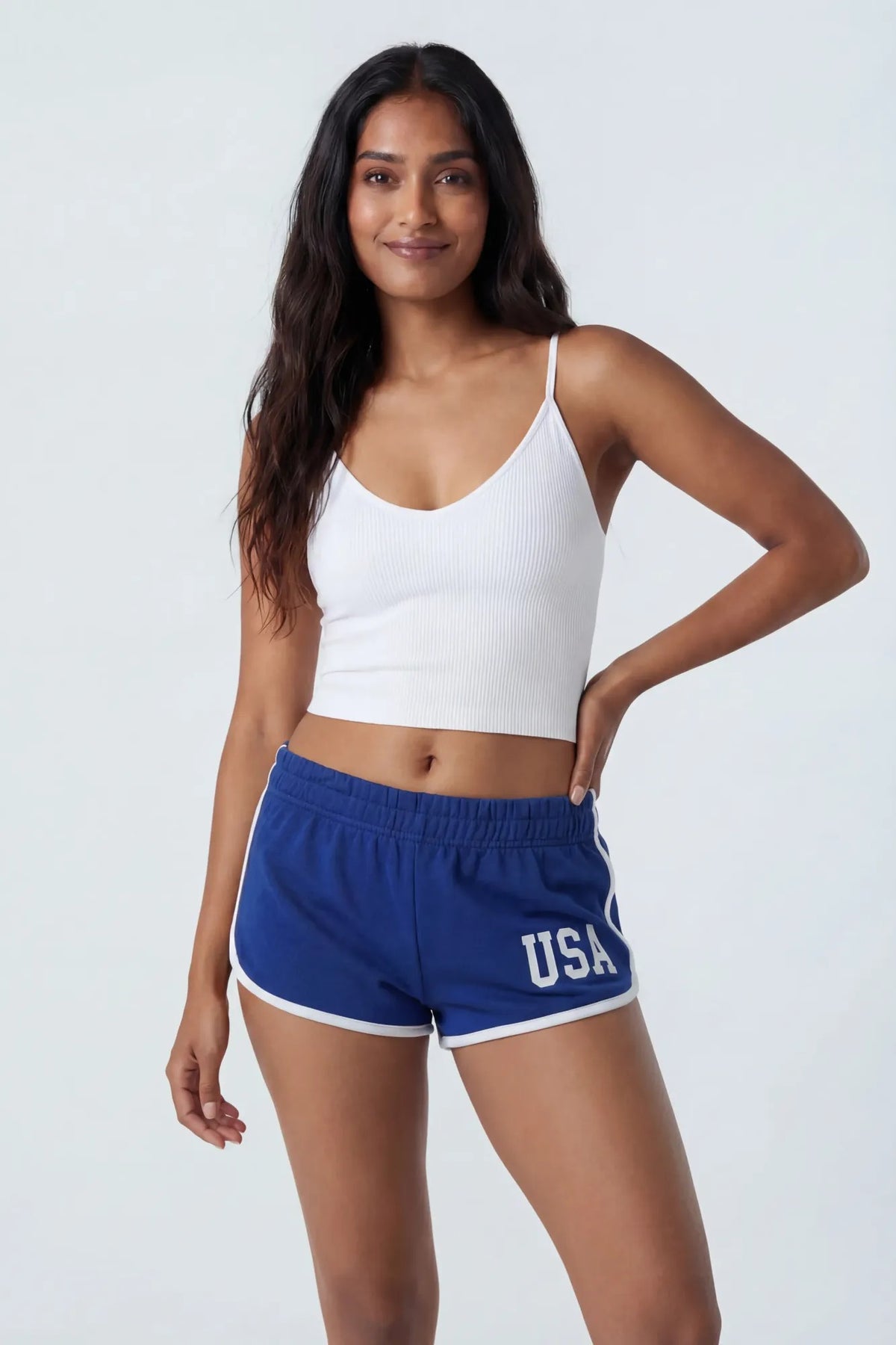 Alt View 2. USA Graphic Fleece Dolphin Short - Navy