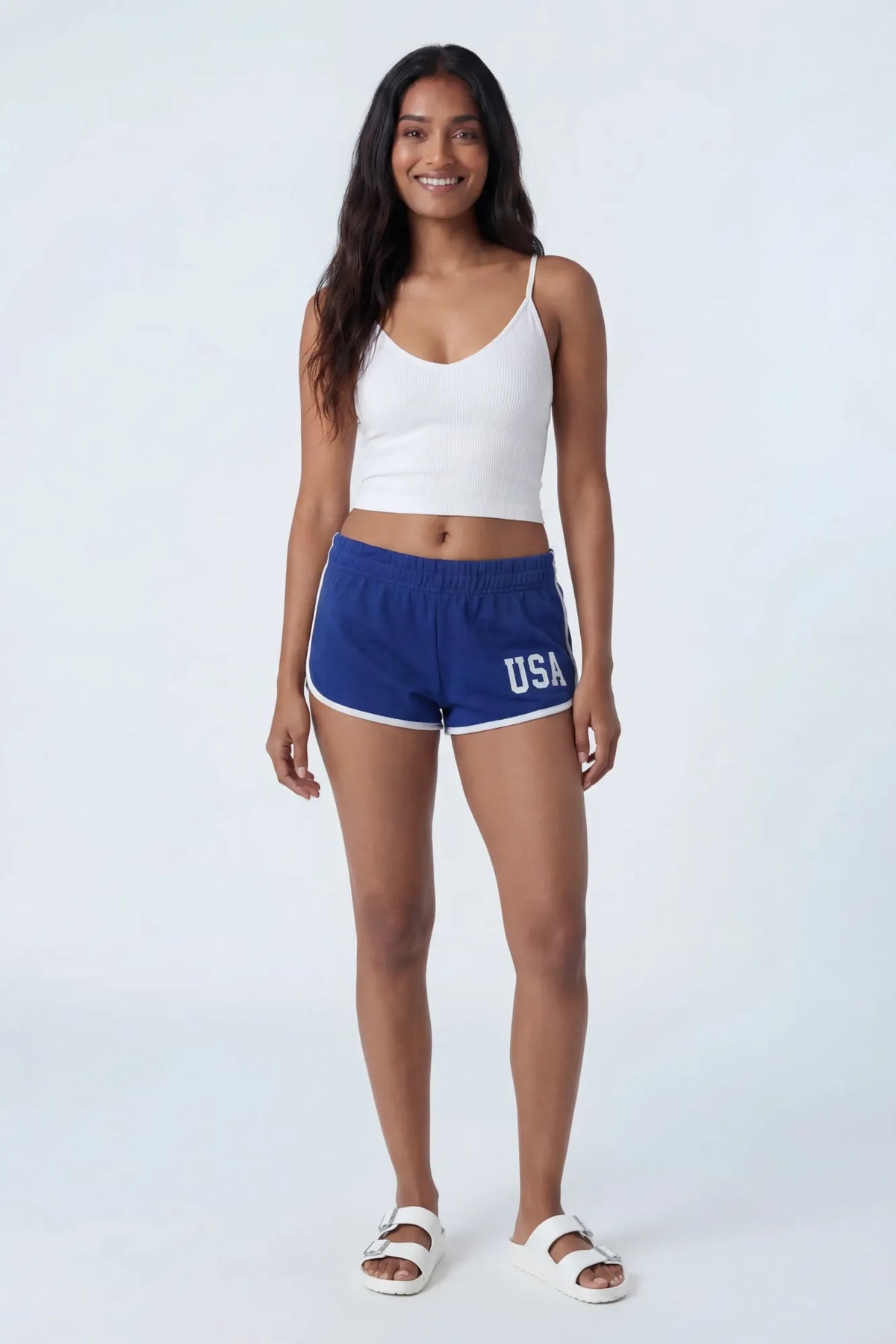 Alt View 3. USA Graphic Fleece Dolphin Short - Navy