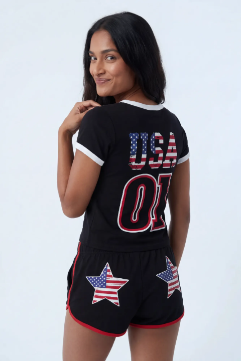 Alt View 3. USA Graphic Ringer Tee - Black
