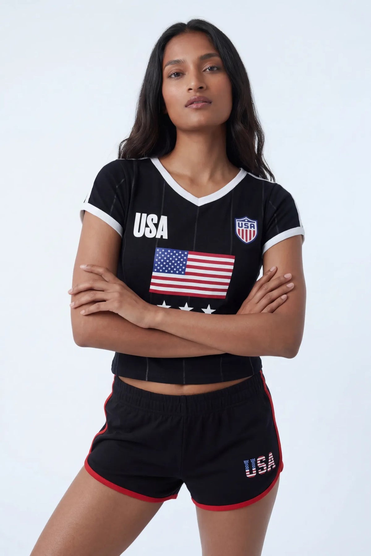 Alt View 2. USA Graphic Ringer Tee - Black