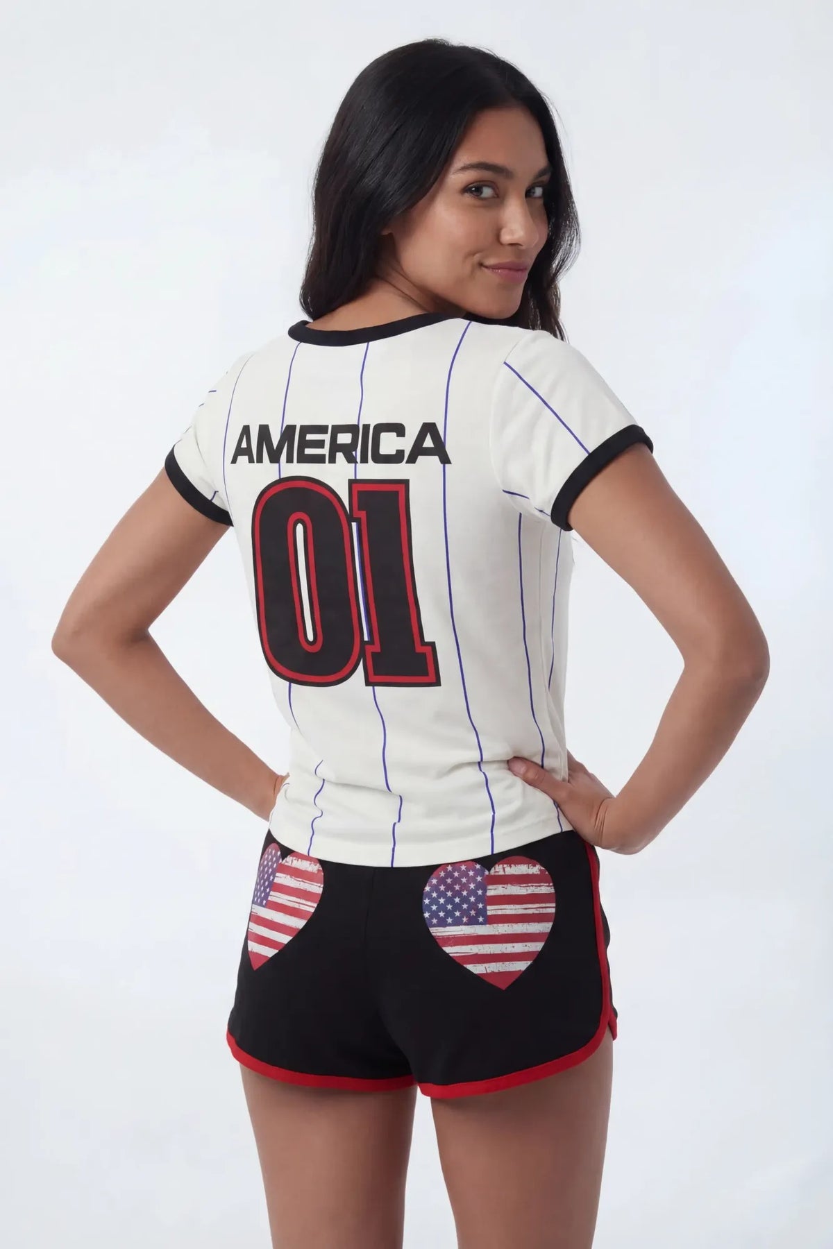 Alt View 3. USA Graphic Ringer Tee - White