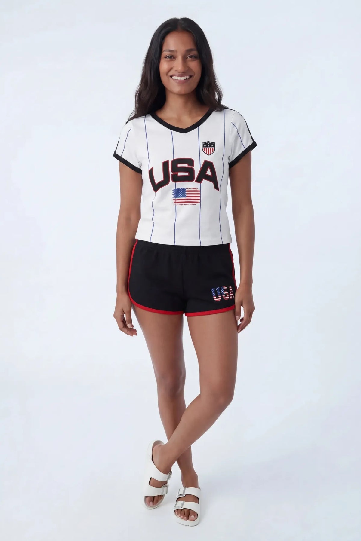 Alt View 4. USA Graphic Ringer Tee - White