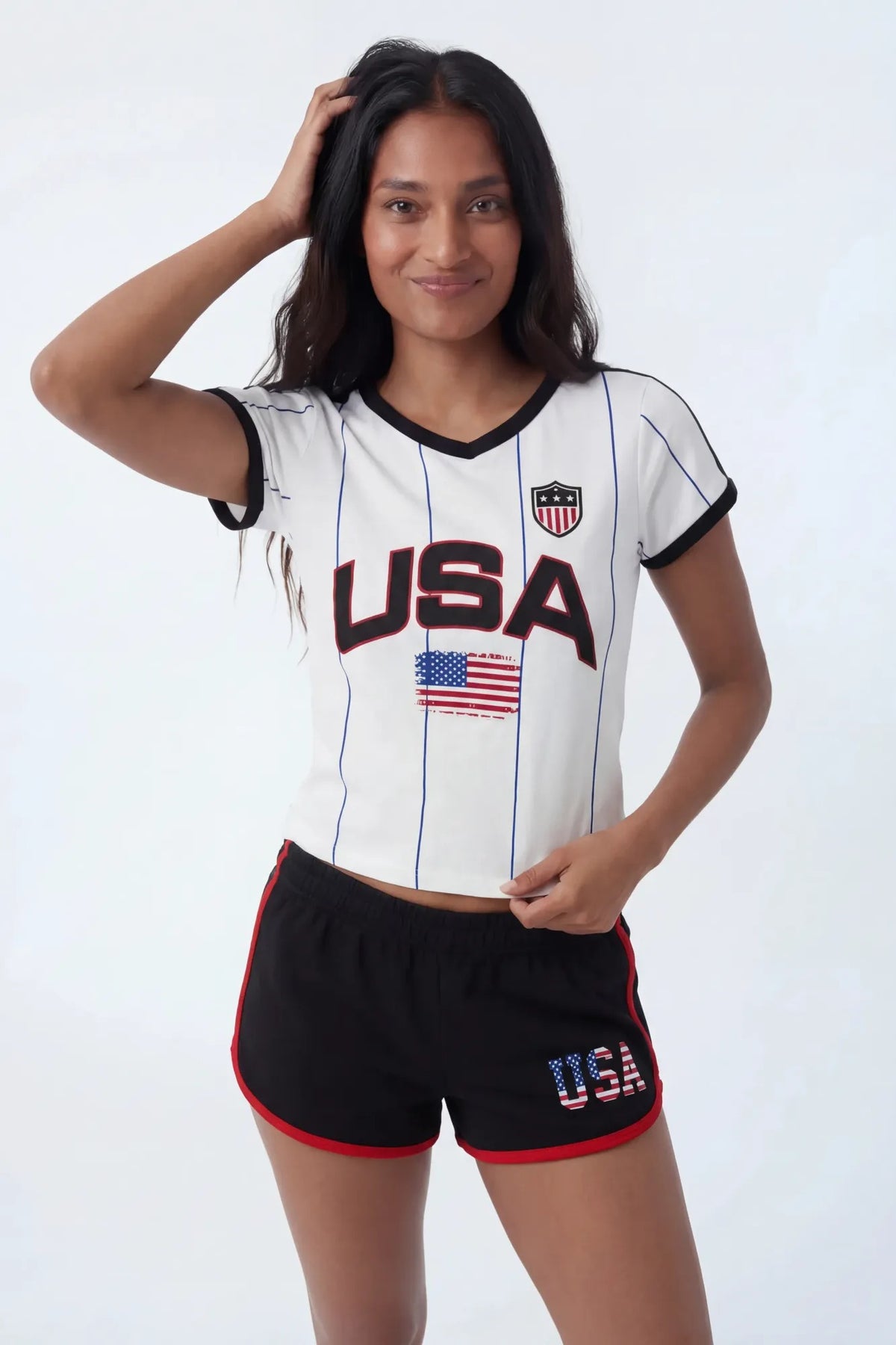 Alt View 2. USA Graphic Ringer Tee - White