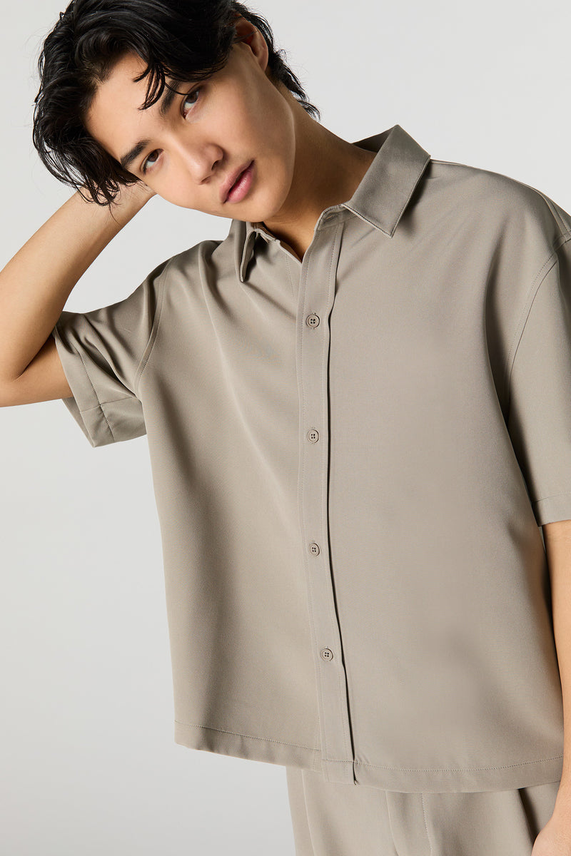 Boxy Button-Up Short Sleeve Top