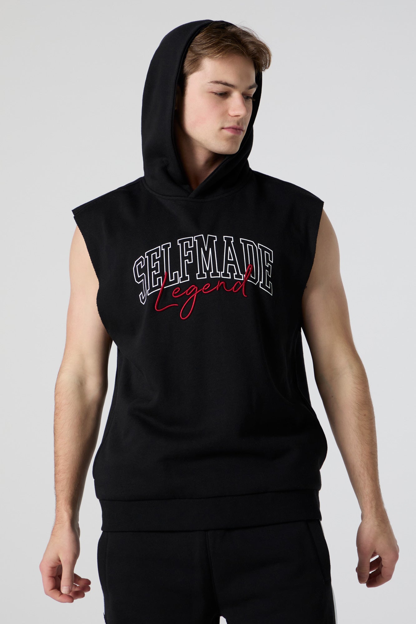 Self Made Legend Embroidered Sleeveless Hoodie