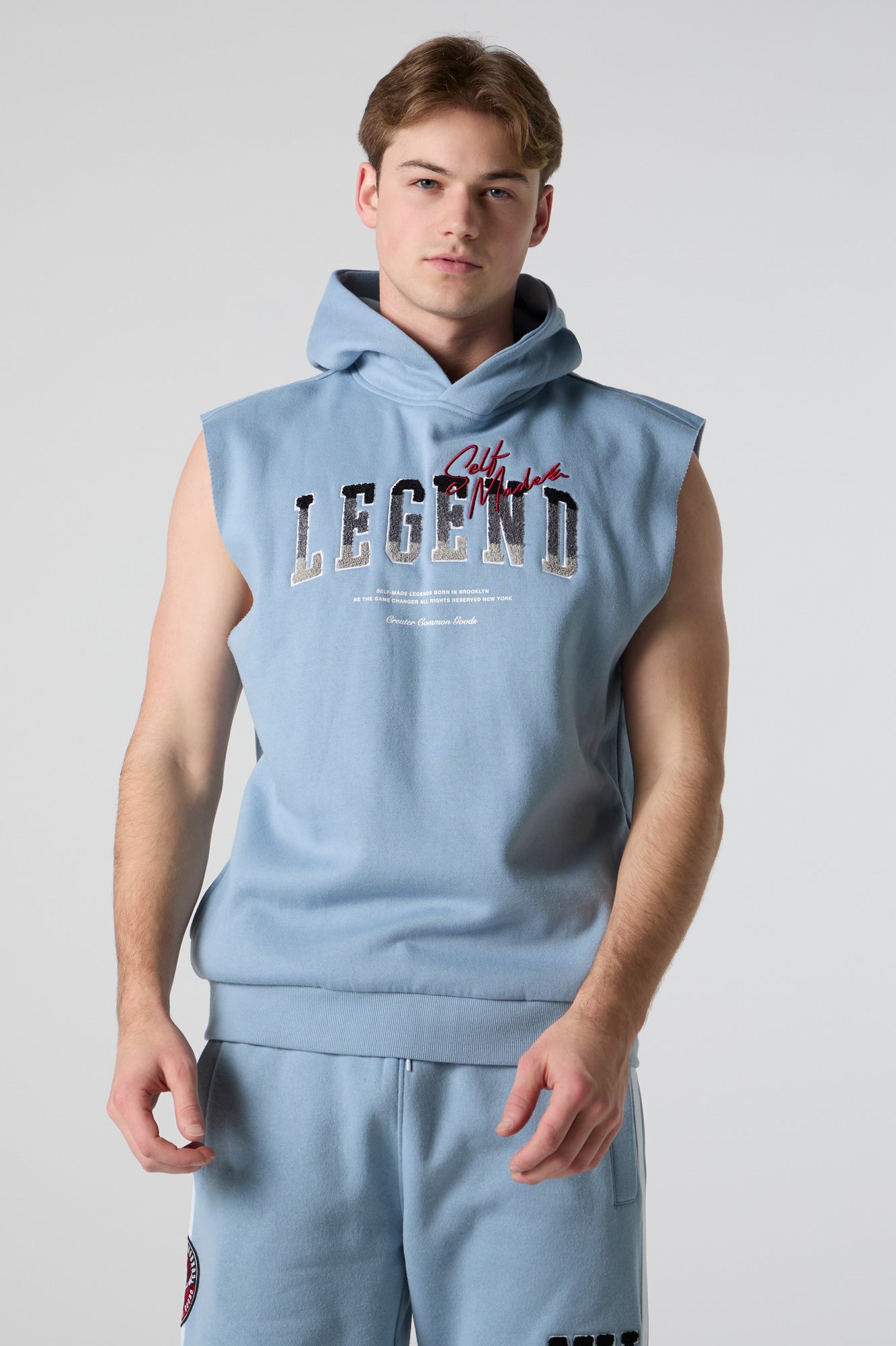 Chenille Embroidered Legend Sleeveless Hoodie