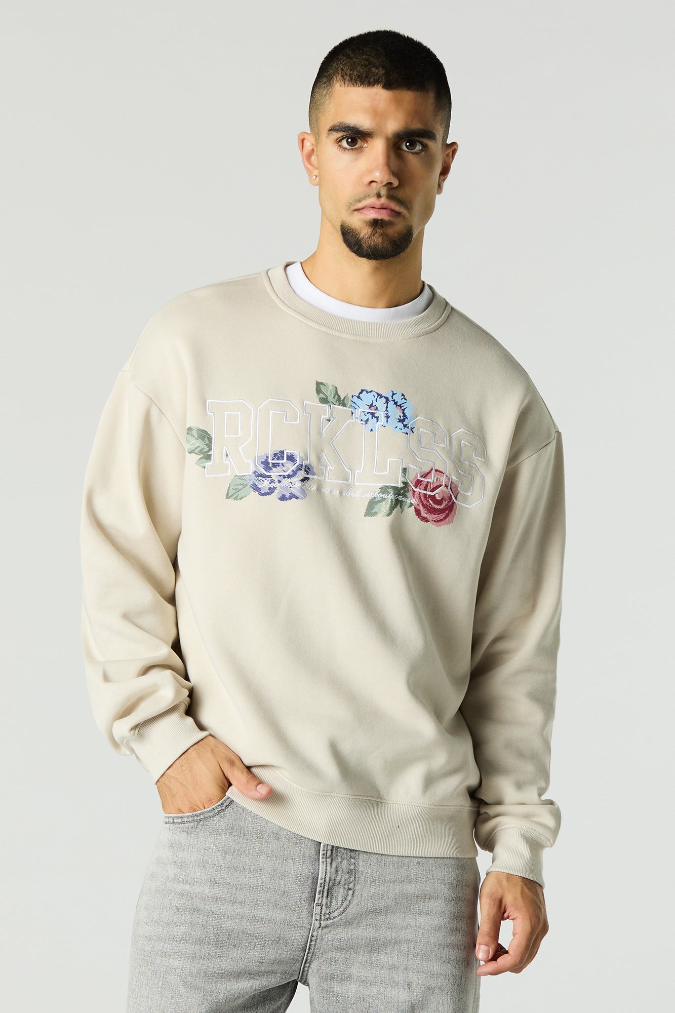 Twill Embroidered Floral Graphic Sweatshirt