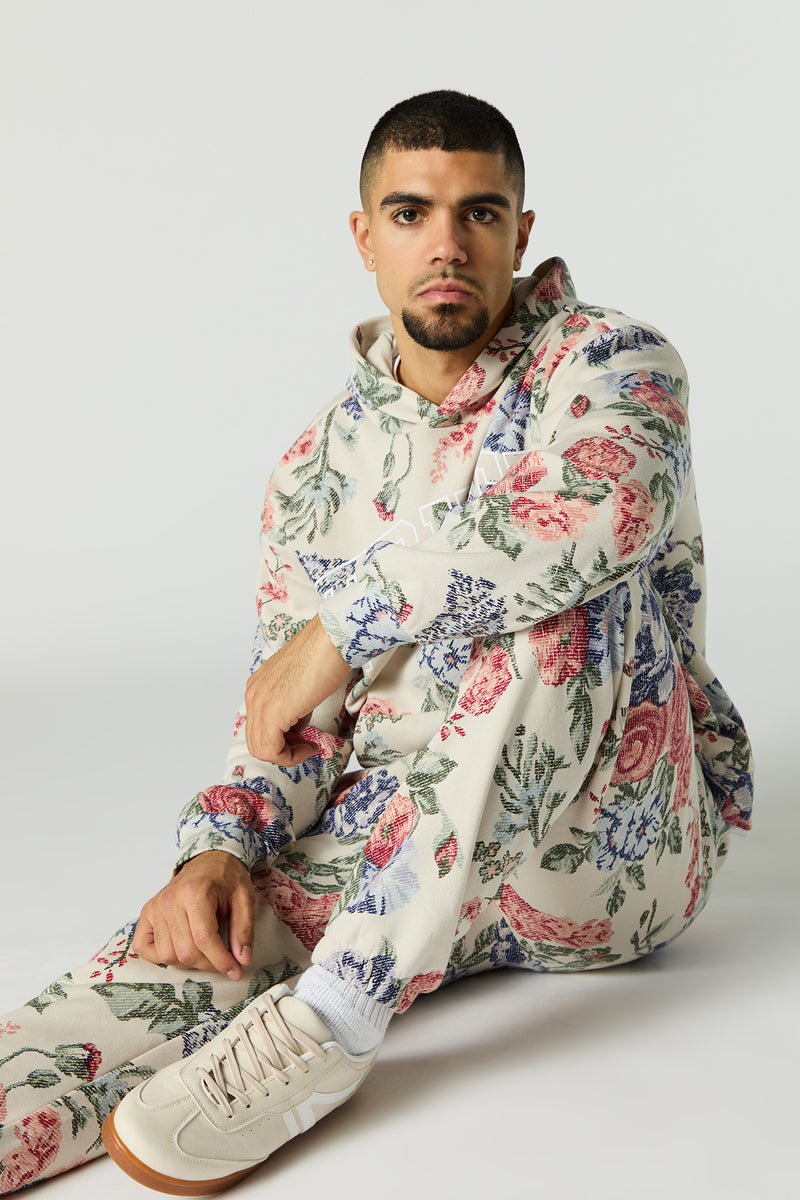 Floral Print Fleece Hoodie