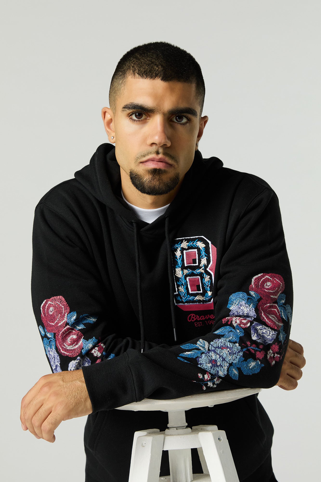 Floral B Embroidered Fleece Hoodie