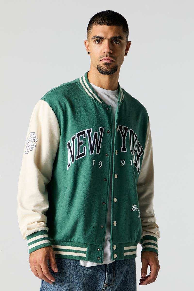 City Embroidered Fleece Varsity Jacket