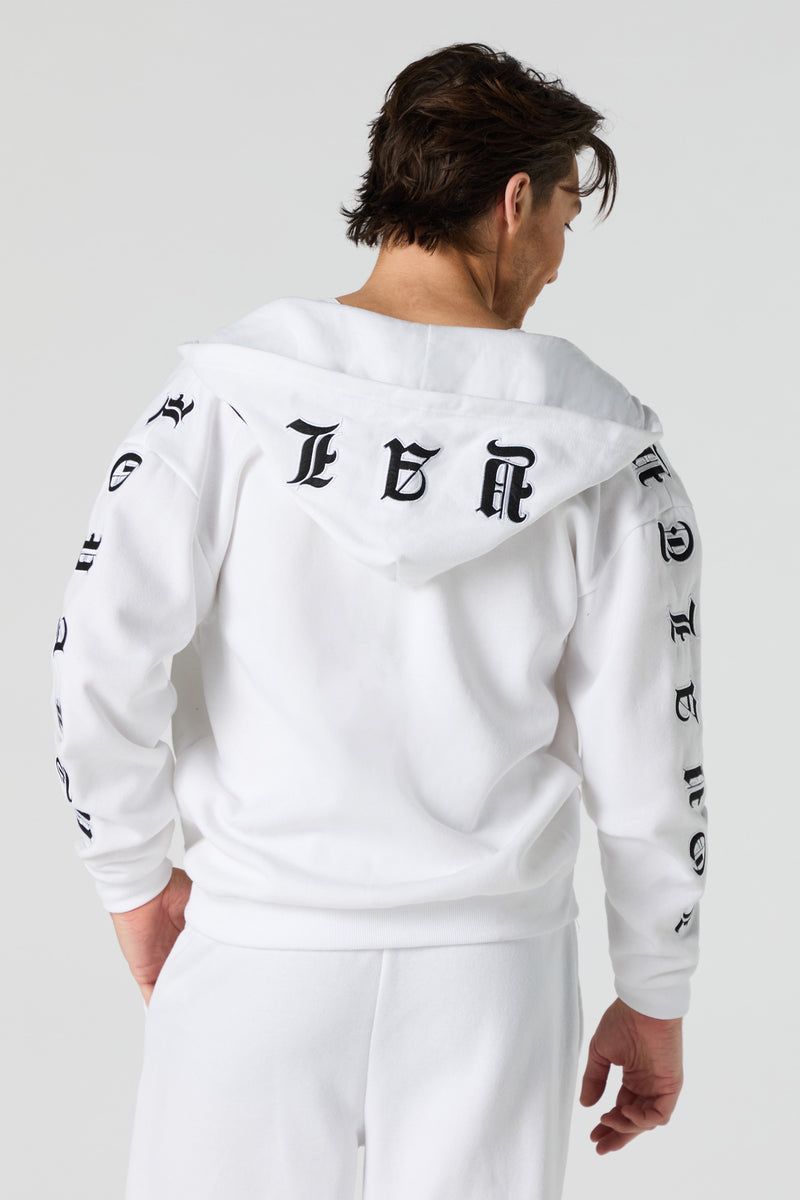 Gothic Embroidered Fleece Zip-Up Hoodie