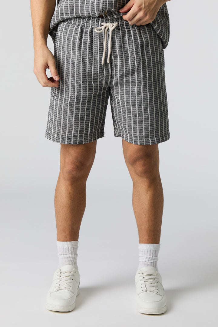 Textured Striped Knit Drawstring Short