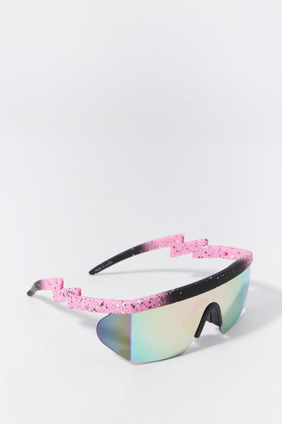 Pink Lightning Arm Soft Touch Shield Sunglasses - Pink / O/S