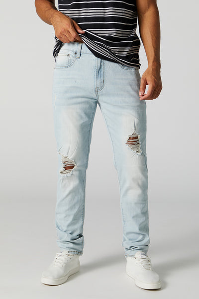 Light Wash Distressed Slim Jean - Light Blue / 28x30