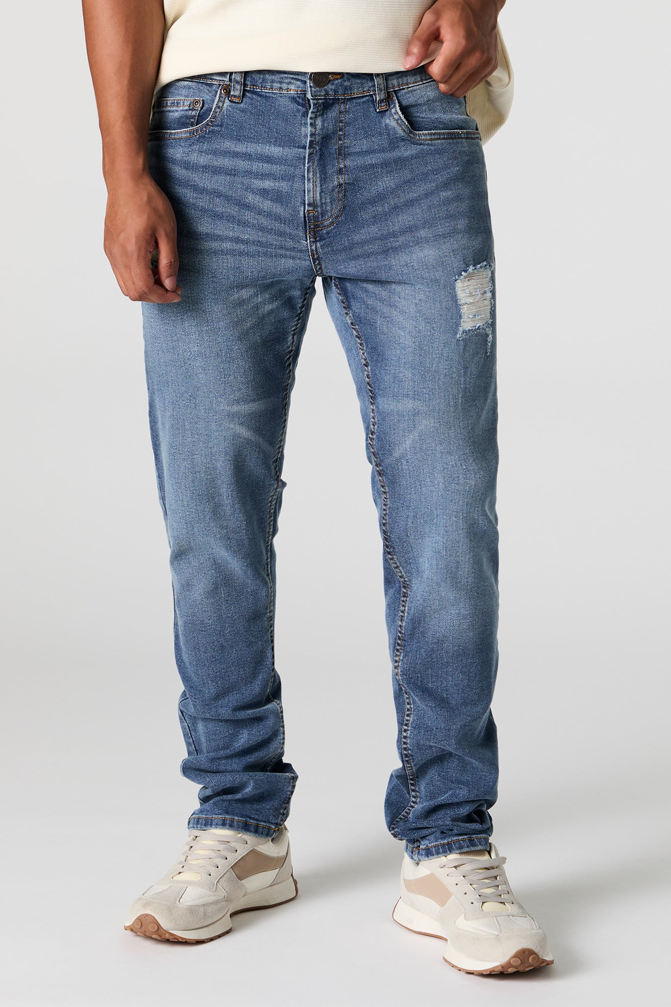 Medium Wash Distressed Slim Jean