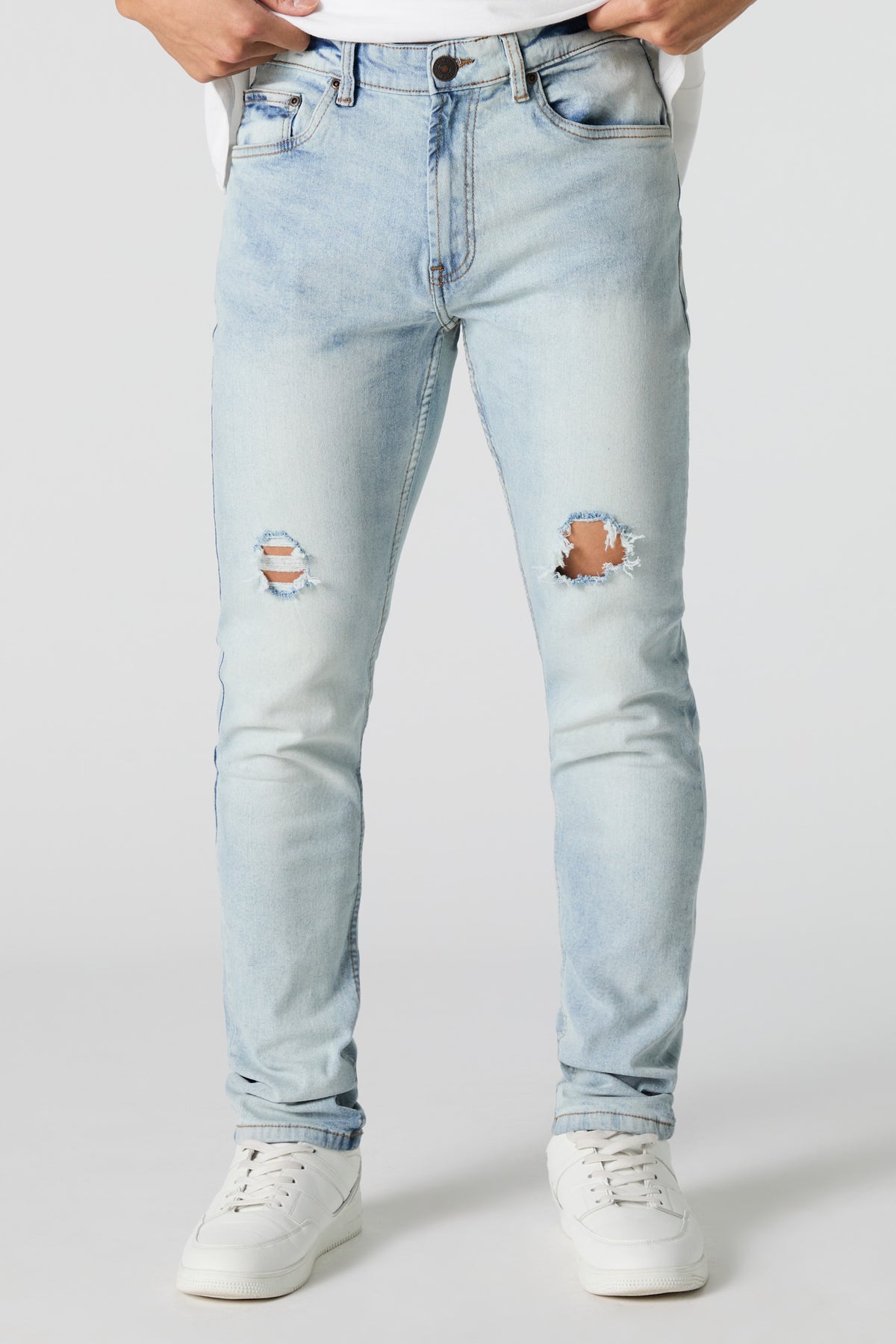 Light Wash Distressed Slim Jean