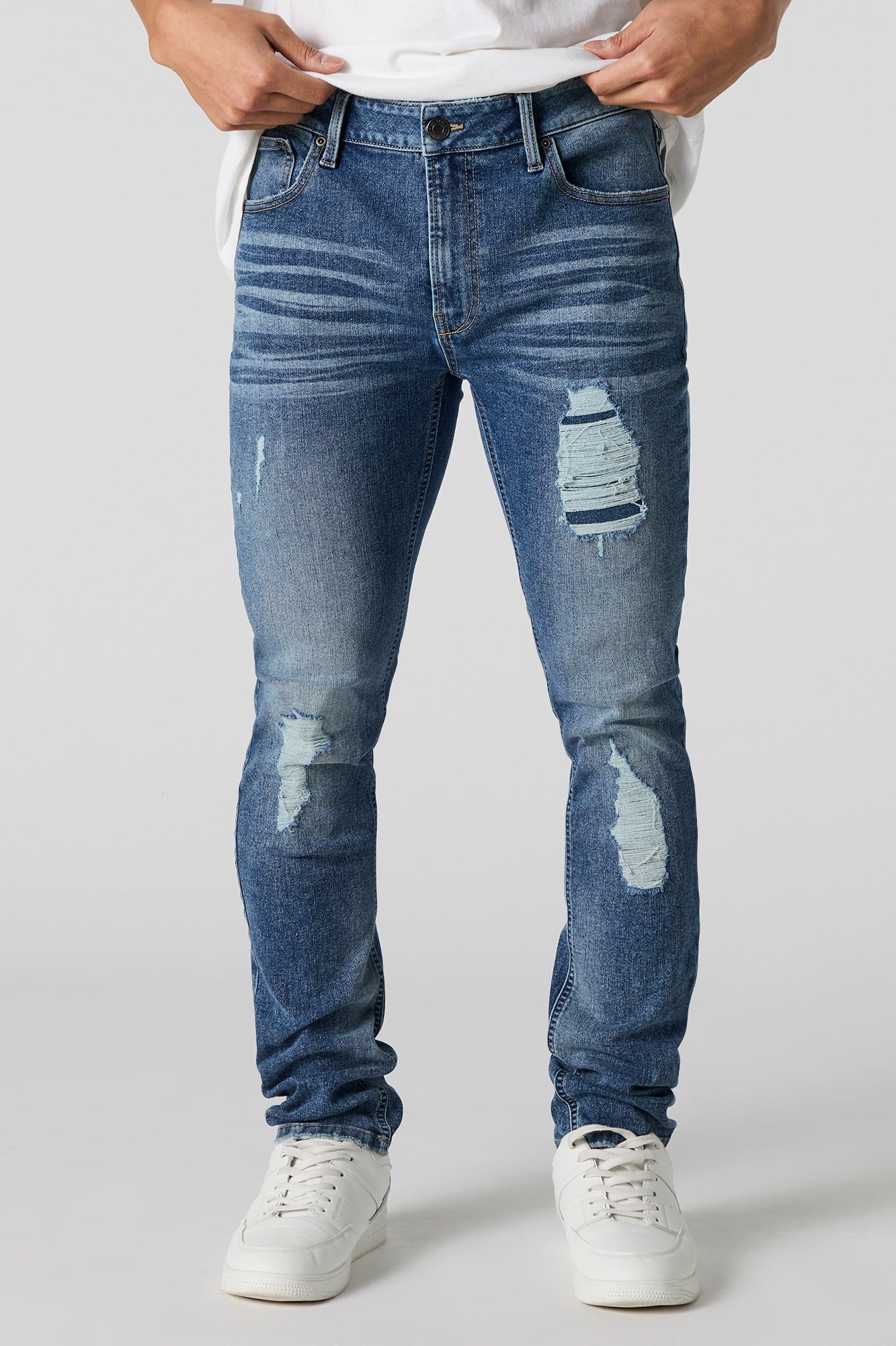 Medium Vintage Wash Distressed Slim Jean