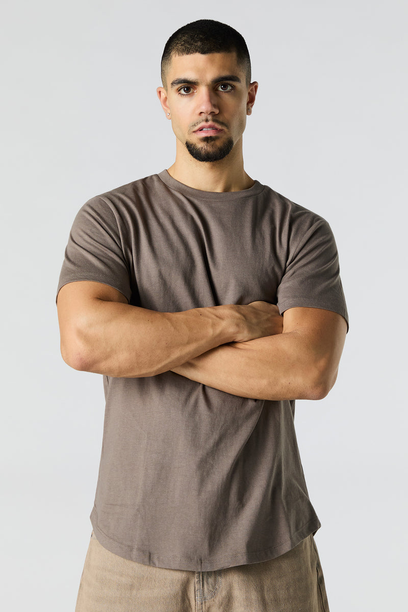 Solid Curved Hem T-Shirt